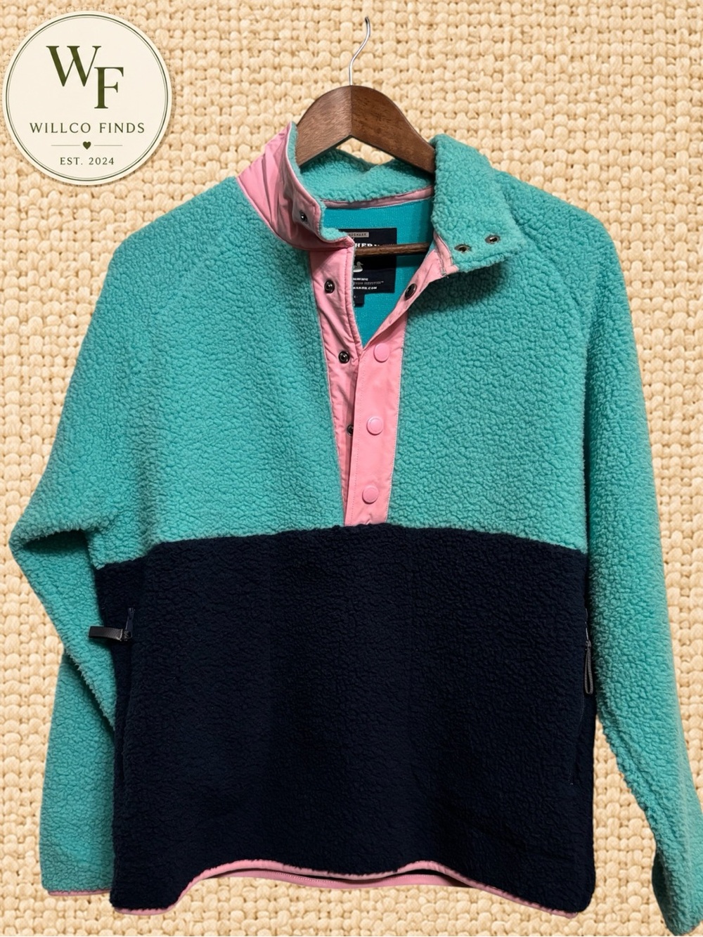 NWT Southern Marsh Beckett Snap Women’s Fleece Pullover Teal Pink Navy Medium